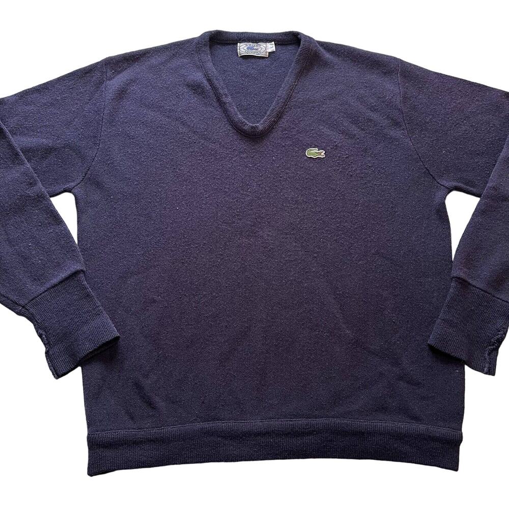 Lacoste Izod Vintage Sweater Rare V-Neck Navy Blue Men's Size Large Knit